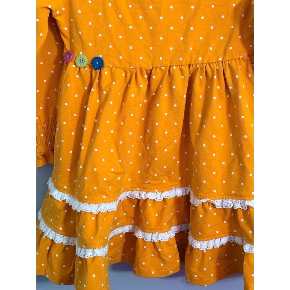 Matilda Jane Orange Polka Dot Ruffle‎ Lace Dress Girls Size 4 Long Sleeve